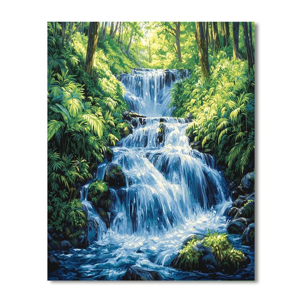 Utagawa Hiroshige Inspired Cascade Of Serenity  Number Painting