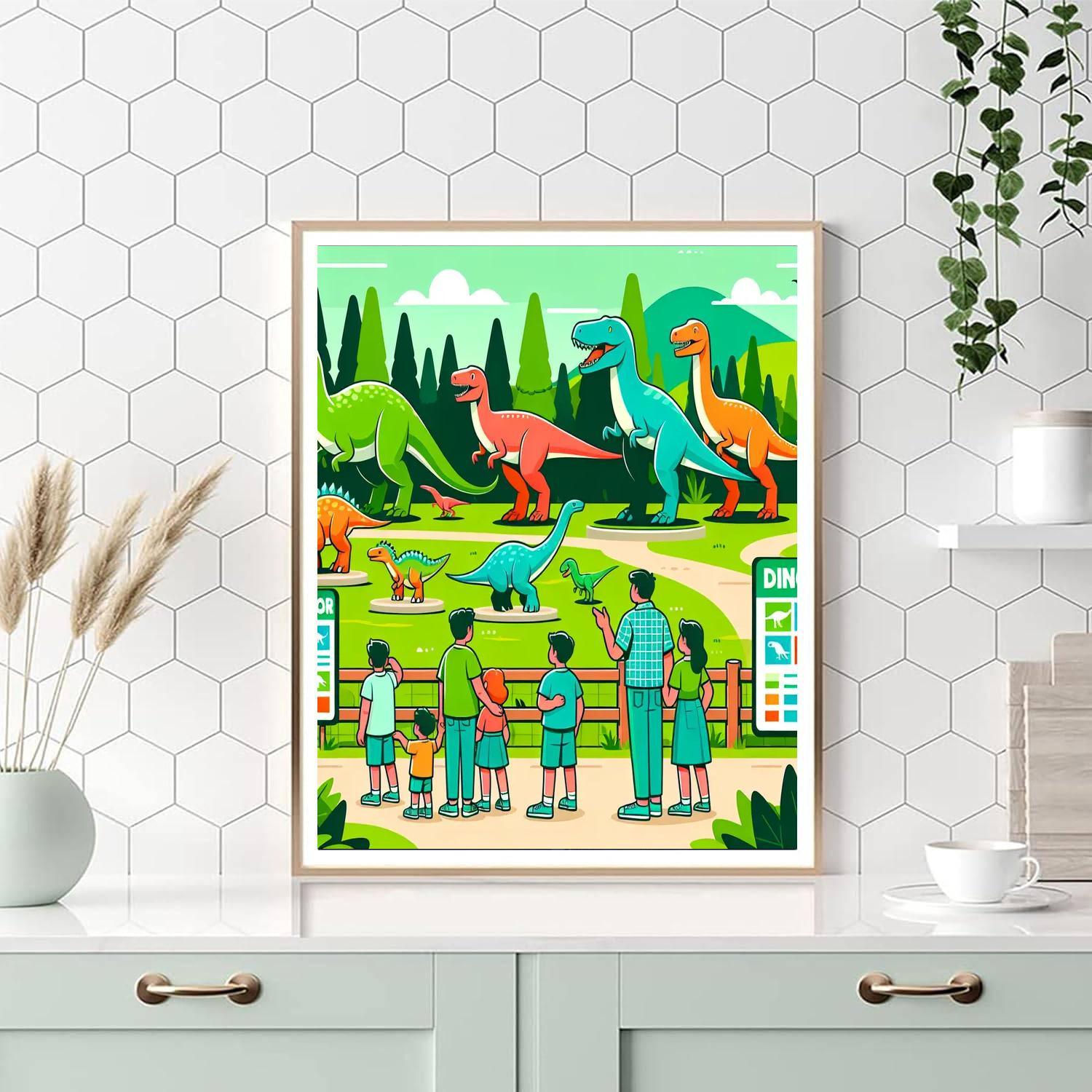 A Day At The Dinosaur Park Paint By Numbers Art