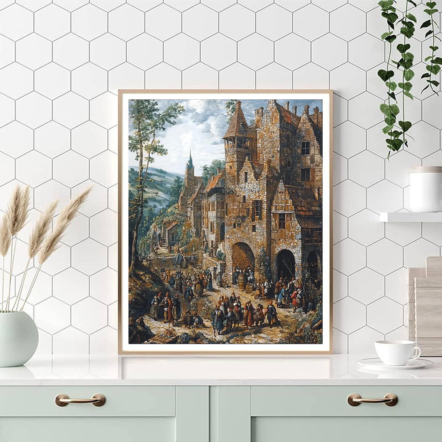 Pieter Bruegel Inspired Medieval Village Charm  Painting By Numbers Kit