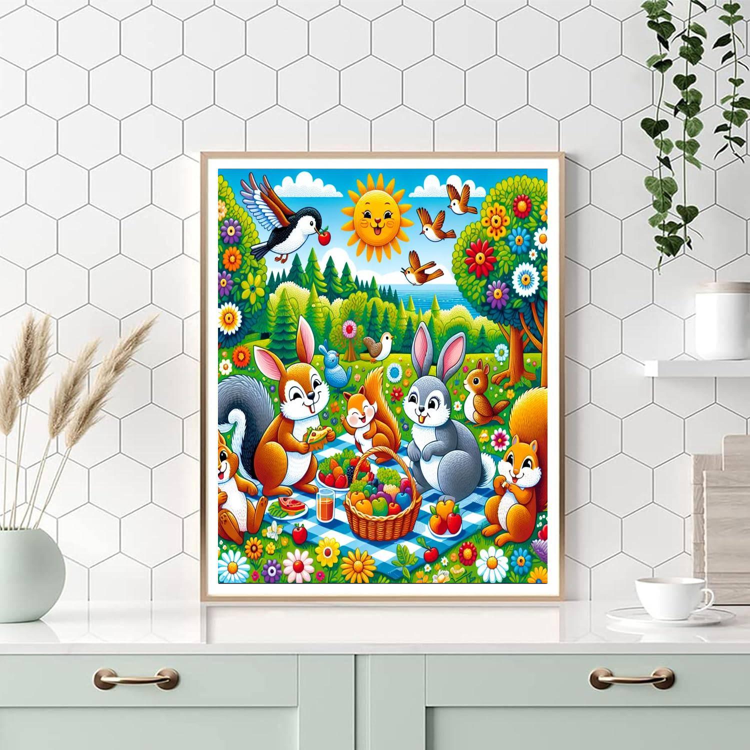 Cuddly Critters' Picnic Number Painting