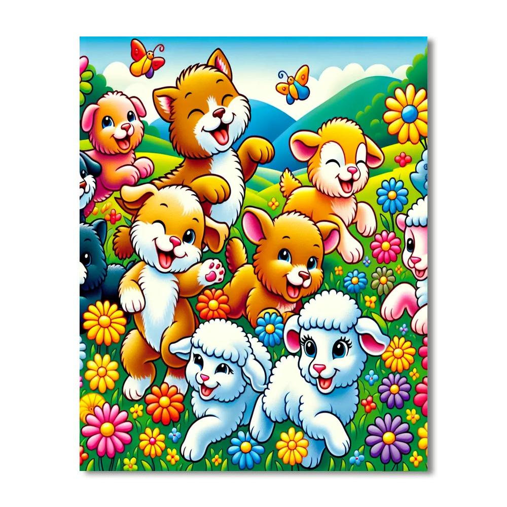 Bouncing Baby Animals Paint By Numbers Art