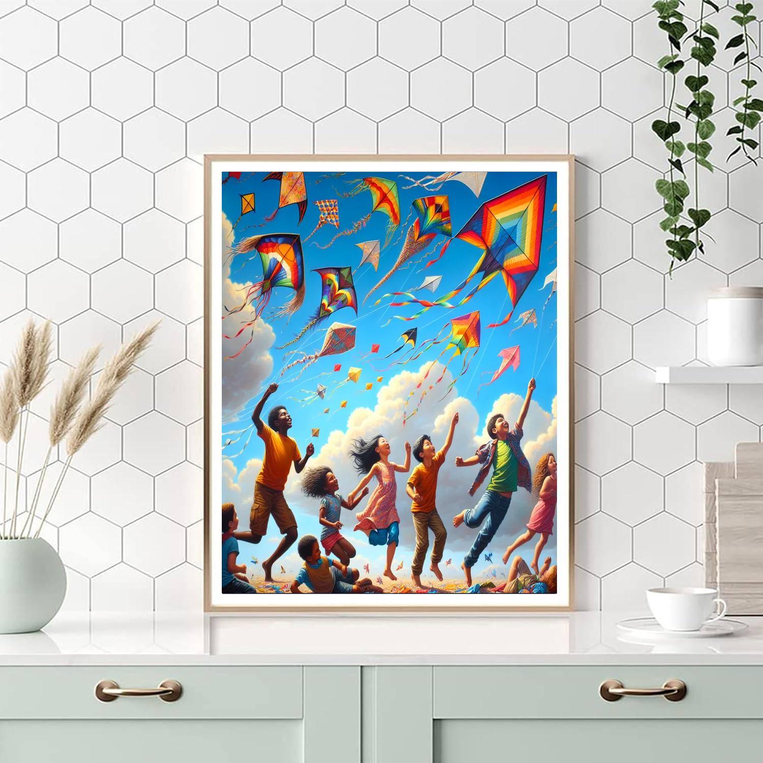 Cheerful Kite Flying Paint By Numbers Kits