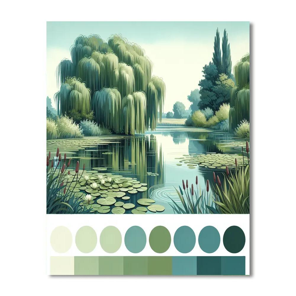 Serene Countryside Pond Painting By Numbers Kit