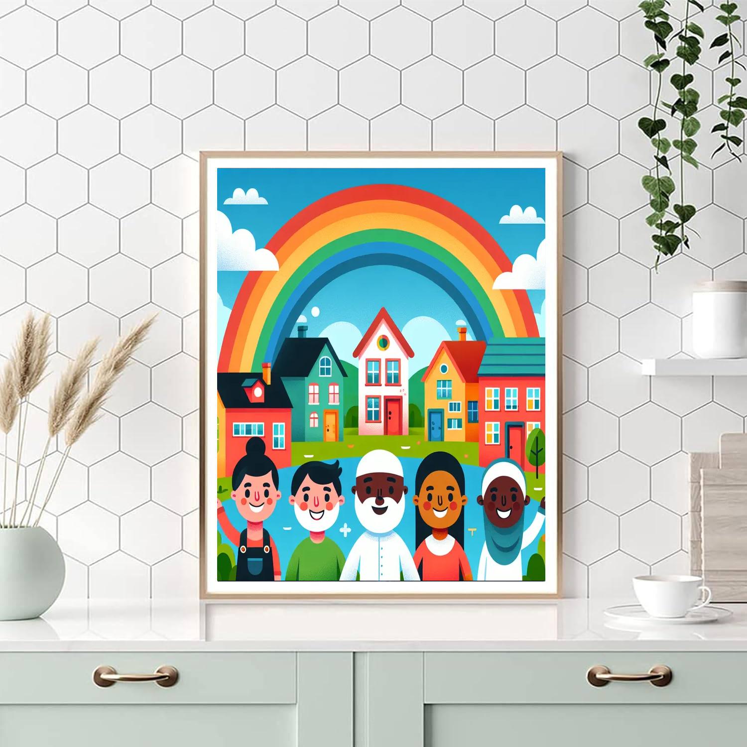 Bright Rainbow Village Paint By Numbers