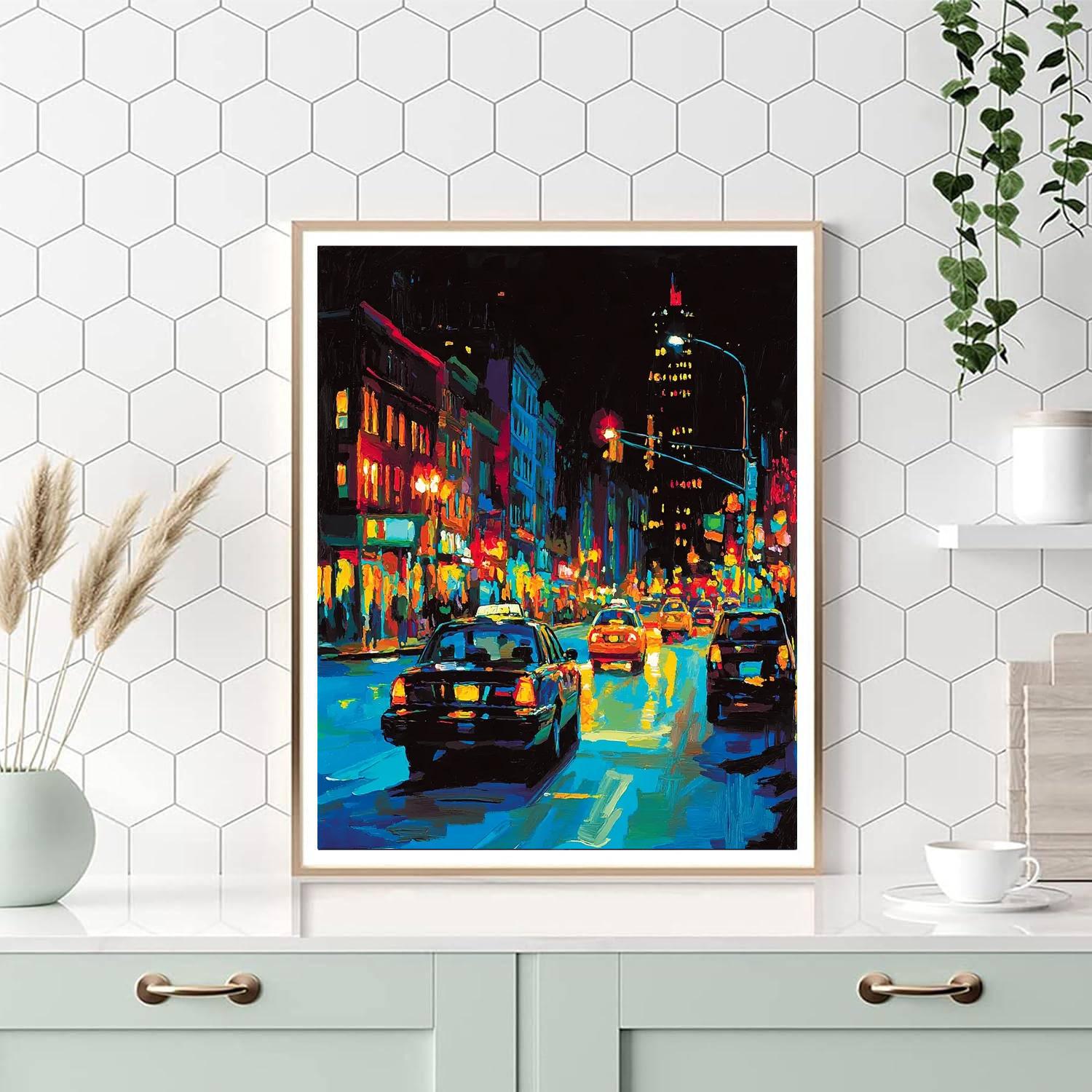 Hopper Inspired Dynamic Urban Lights  Paint By Numbers