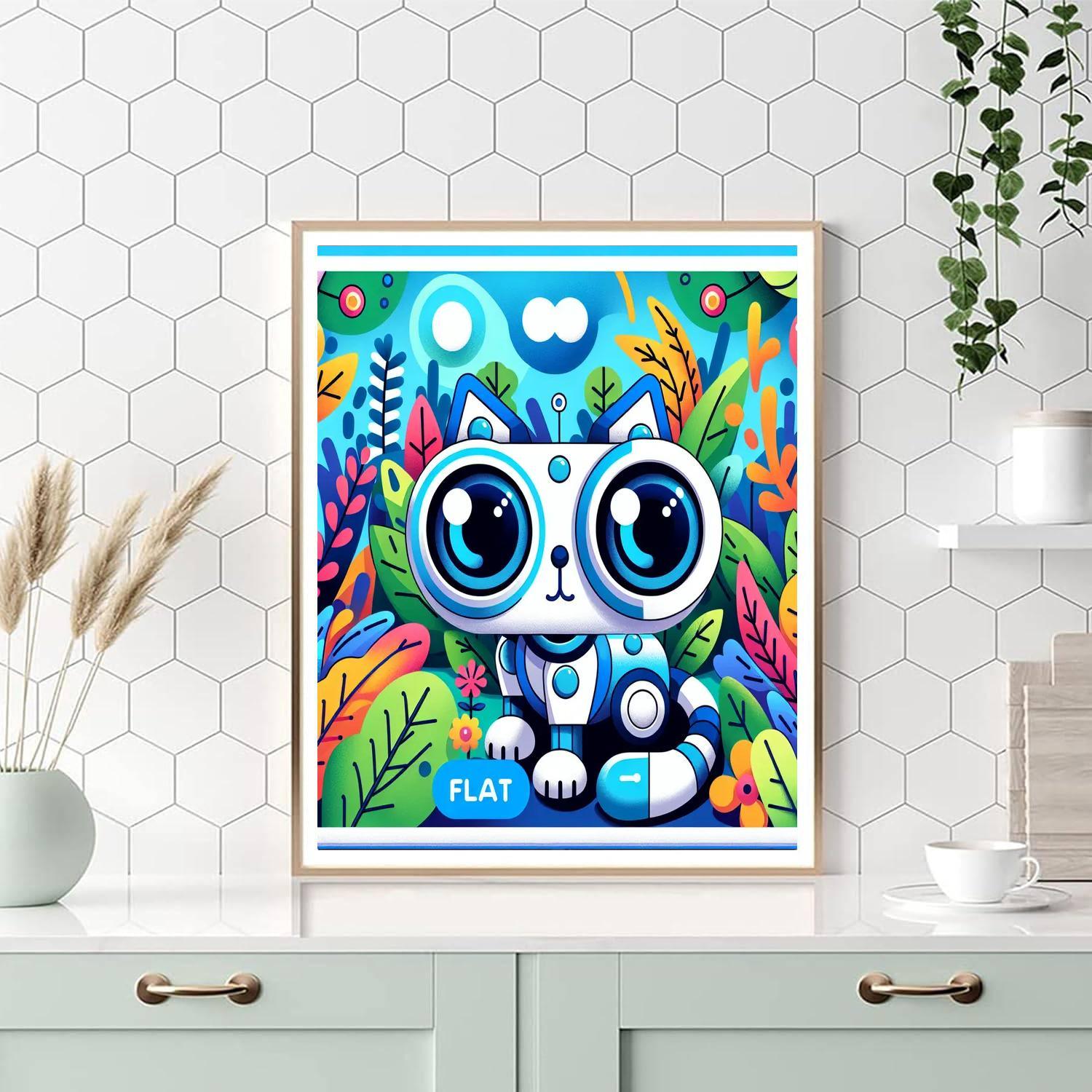 Curious Little Robot Cat Number Painting