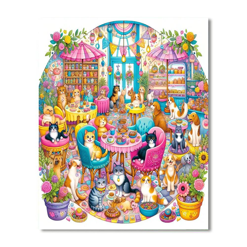 Charming Pet Café Paint By Numbers Art