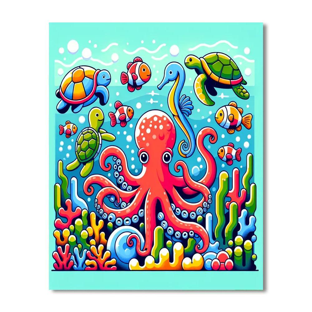 Funky Sea Creature Extravaganza Painting Number Kit