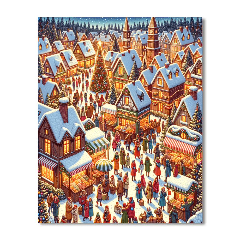 Winter Festival In The Village Painting By Numbers Kit