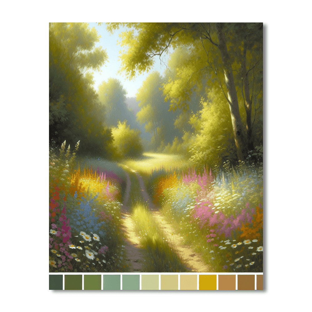 Sunlit Countryside Path Number Painting