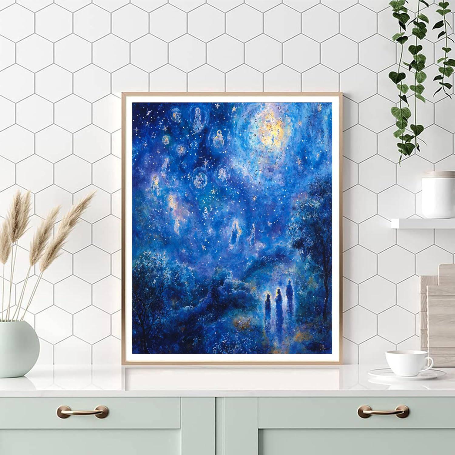 Marc Chagall Inspired Enchanted Celestial Night  Number Painting