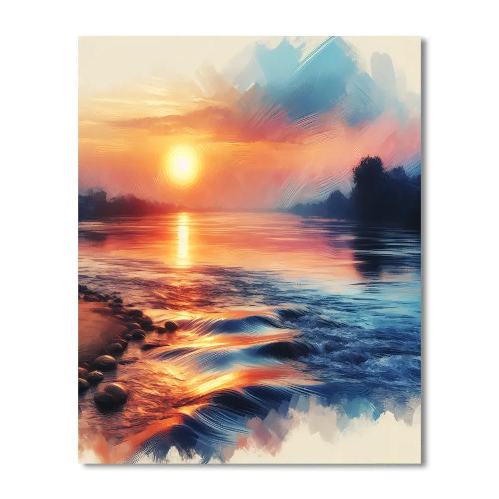 Riverside Sunset Glow Numbered Painting Kits