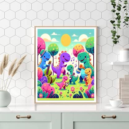 Funky Dino Dance Party Paint By Numbers Art