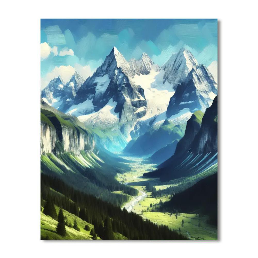 Peaceful Alpine Vista Number Painting