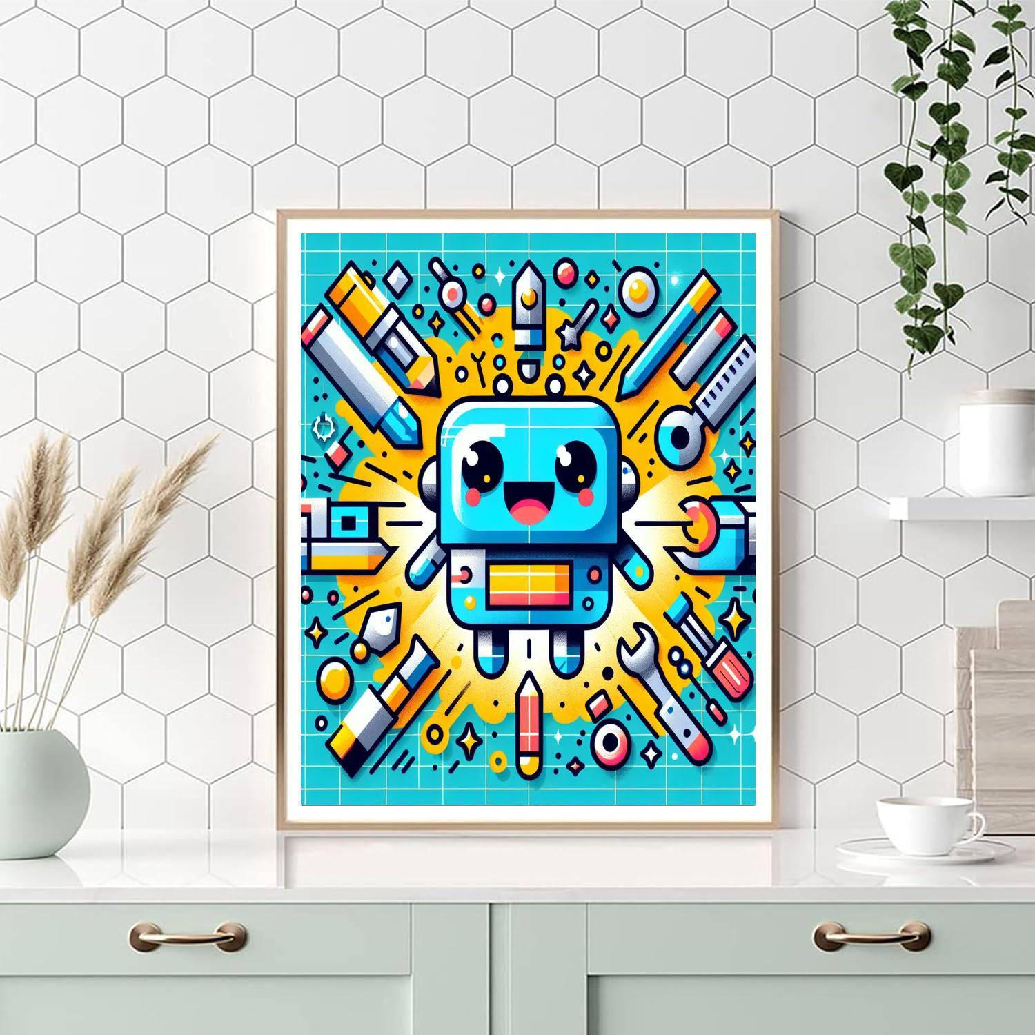 Excited Little Robot DIY Paint By Numbers