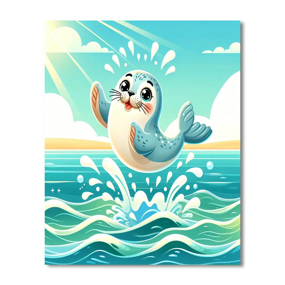 Playful Seal Splash Paint By Numbers Art