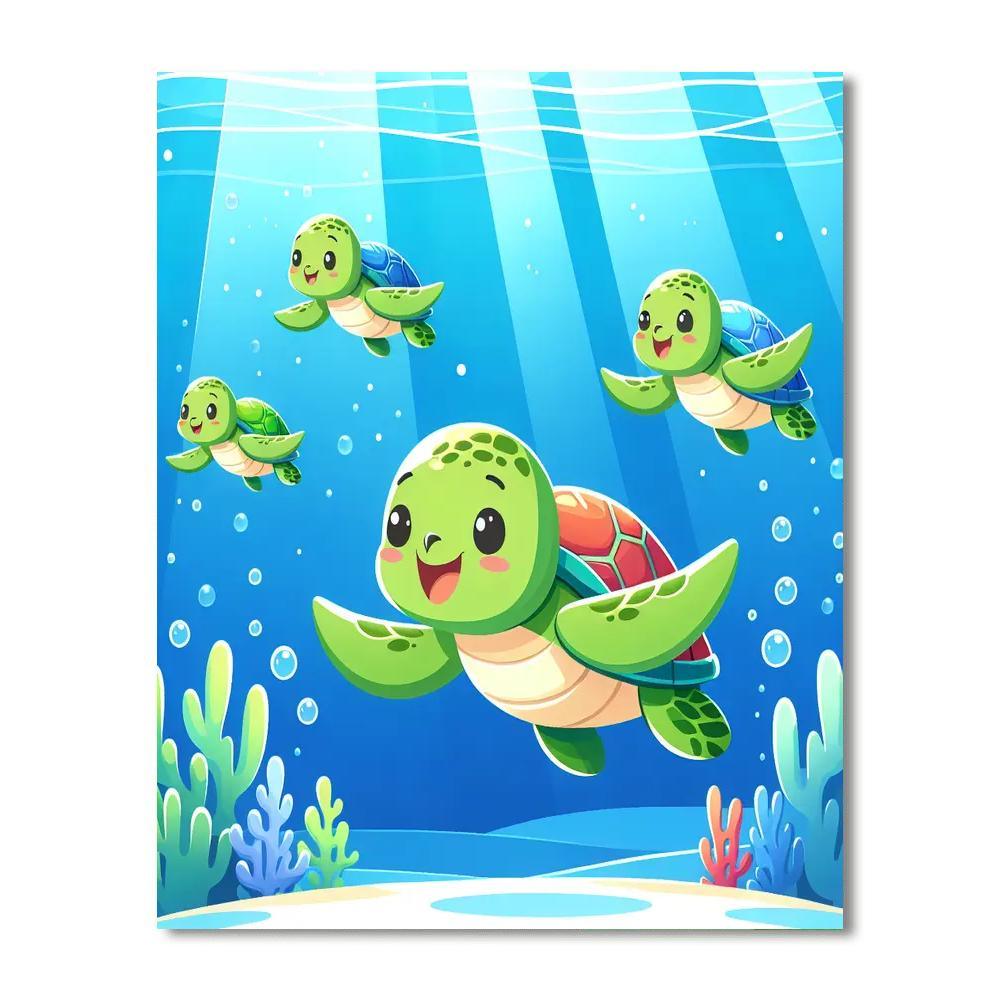 Bubbly Sea Turtles DIY Paint By Numbers