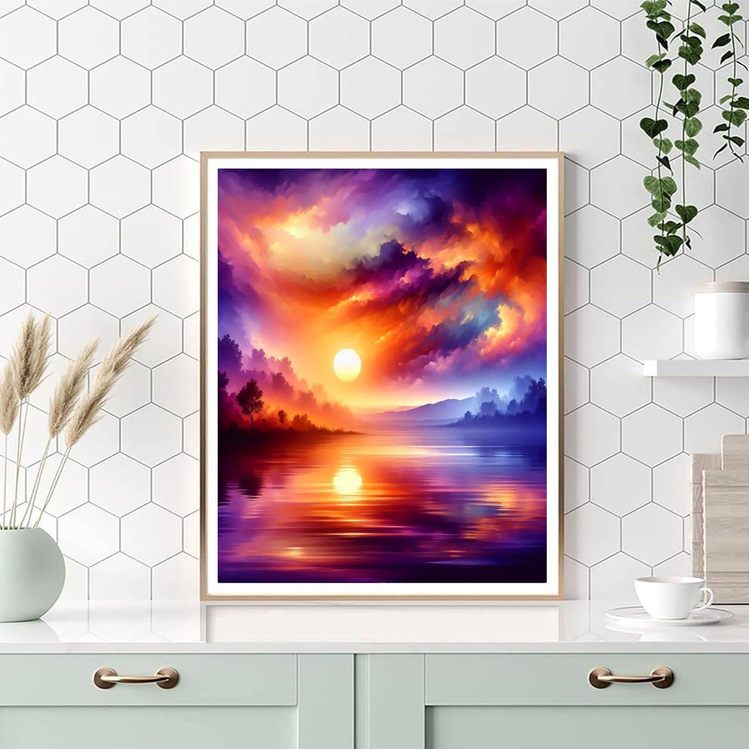 Vivid Sunset Over Water Paint By Color
