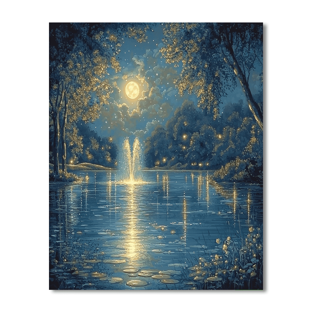 Thomas Kinkade Inspired Moonlit Reflections  Paint By Numbers Art