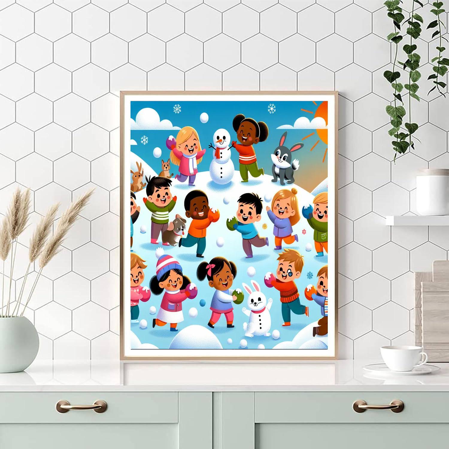 Sunny Snowball Fight Painting Number Kit