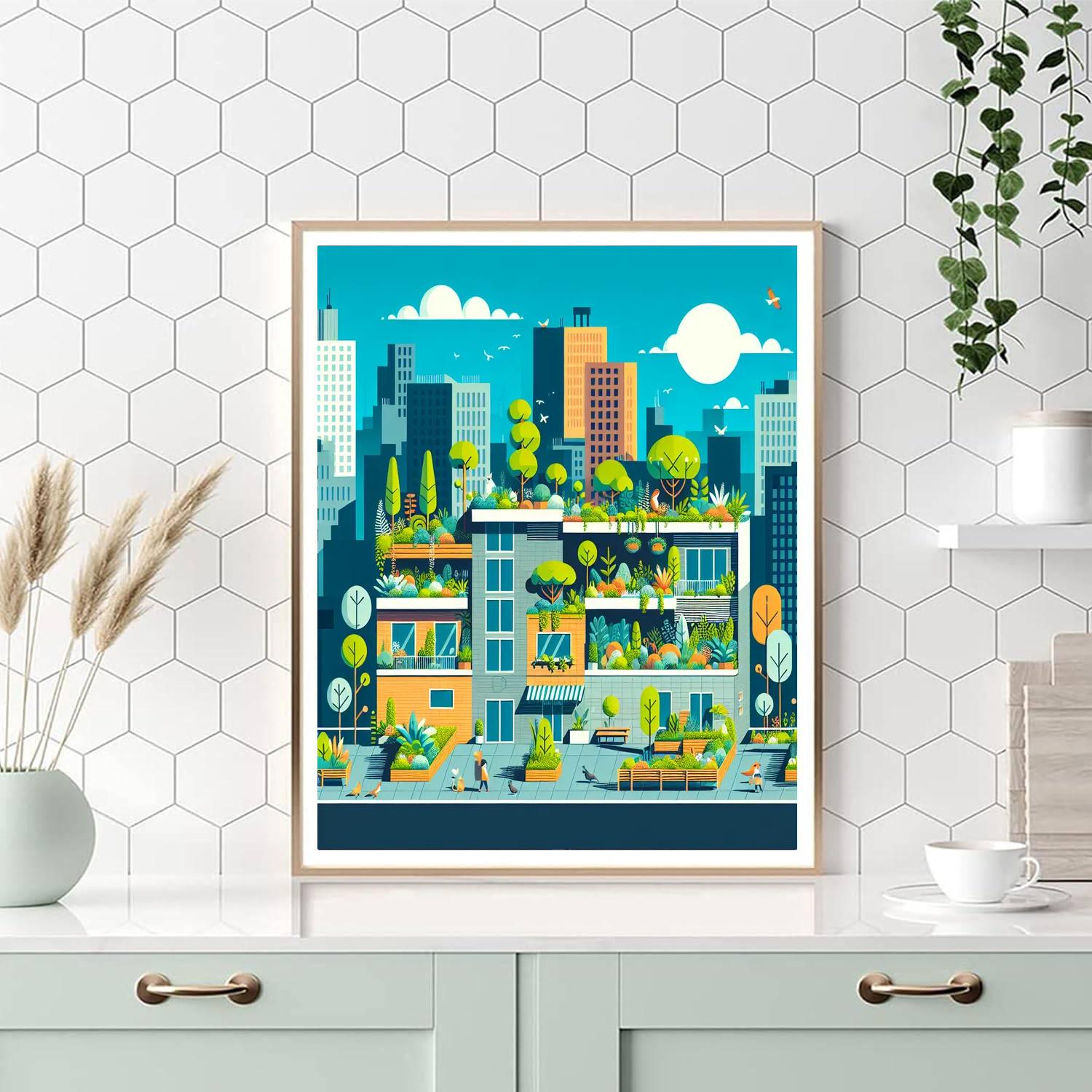 Cityscape Rooftop Garden Paint By Number