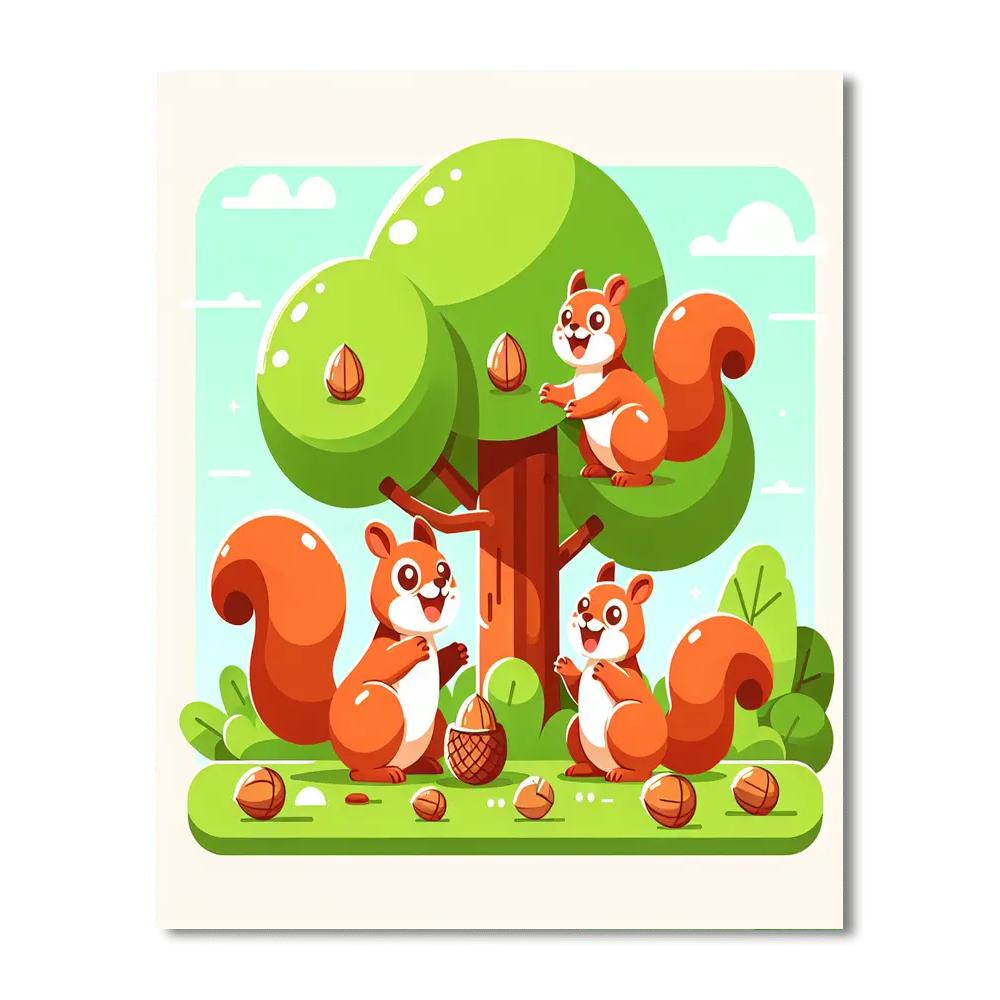 Playful Squirrel Gathering Numbered Painting Kits