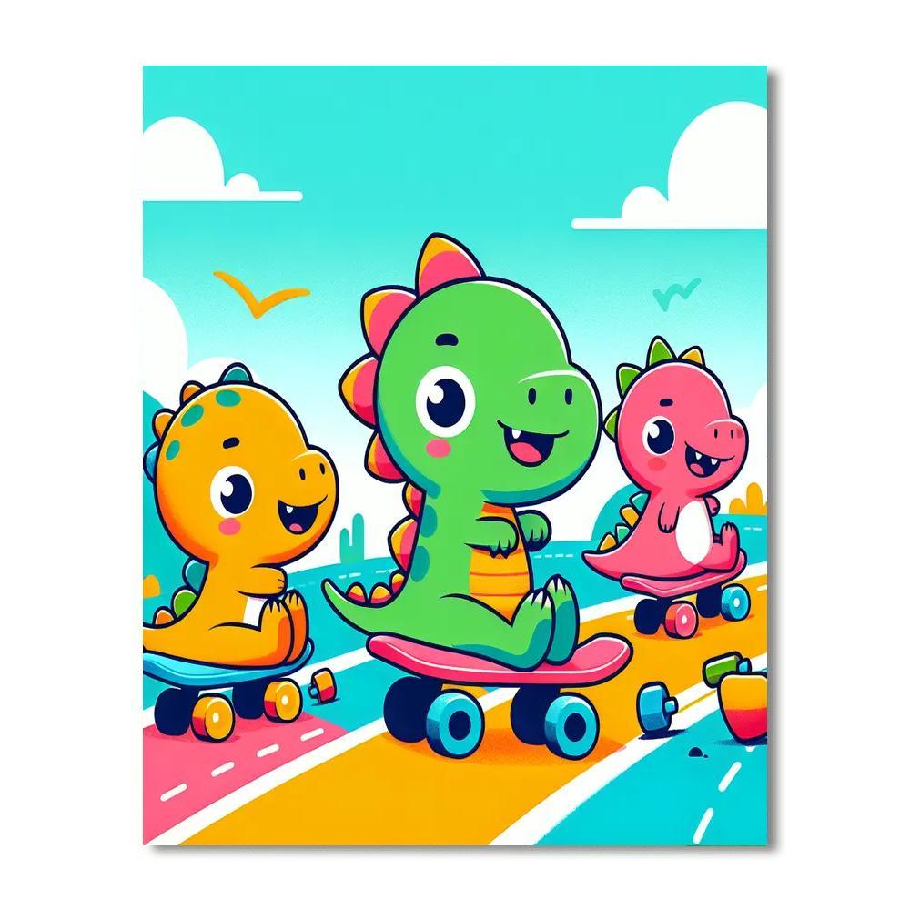 Dinosaurs On Wheels Painting Number Kit