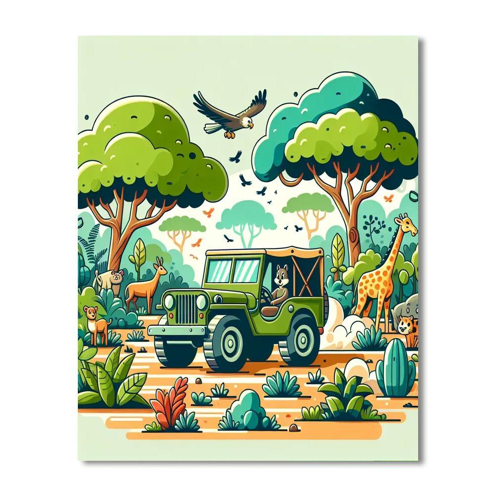 Adventurous Jungle Jeep Painting Number Kit