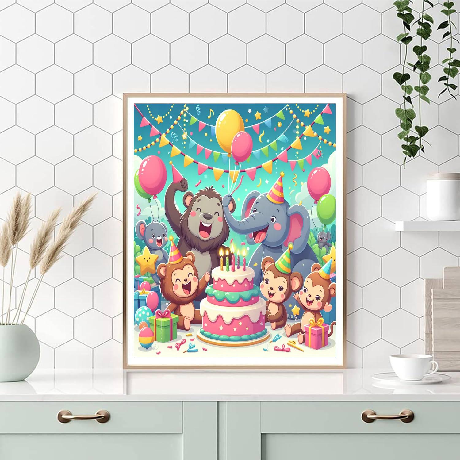 Playful Animal Party Paint By Numbers Art