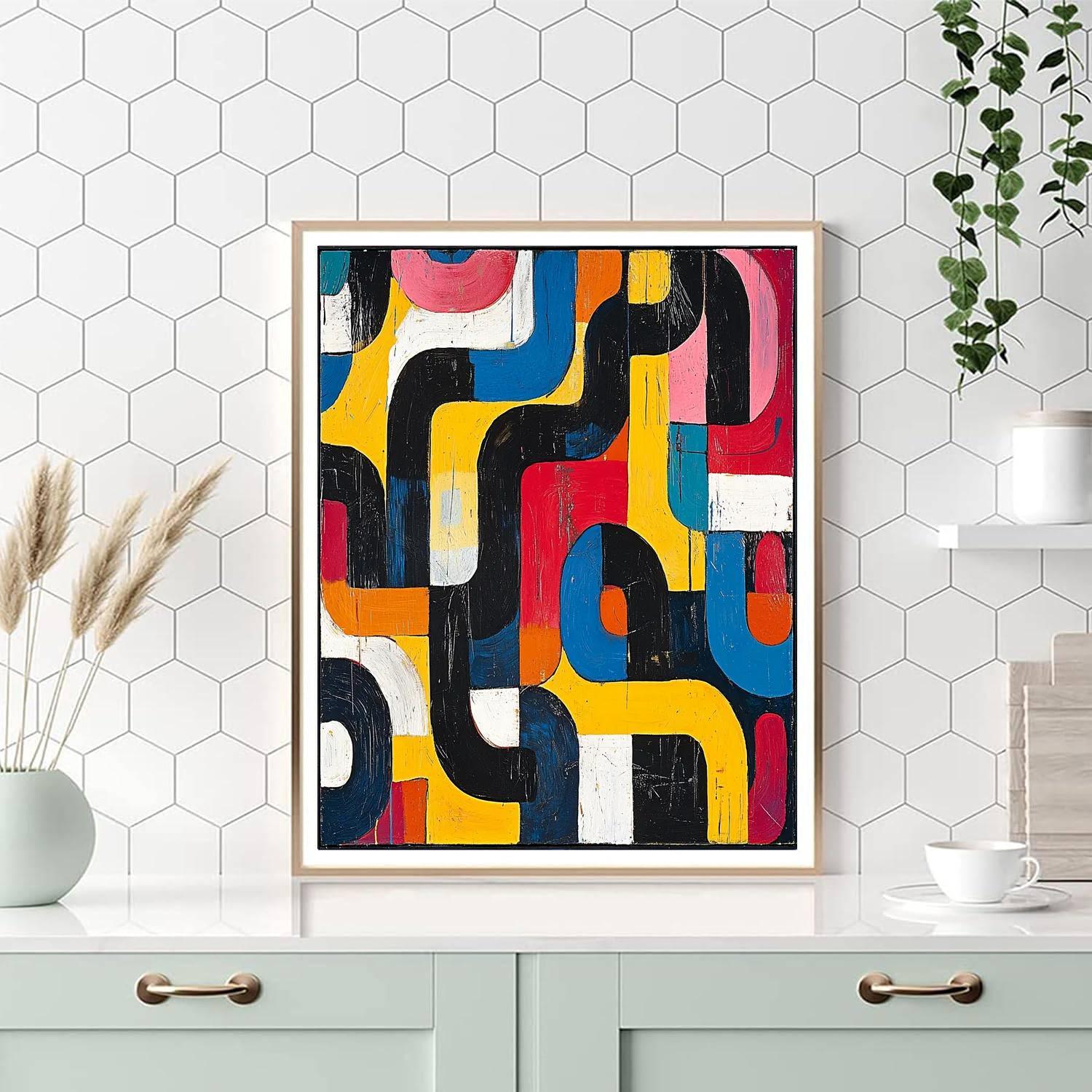 Jean-Michel Basquiat Inspired Prismatic Labyrinth  Number Painting