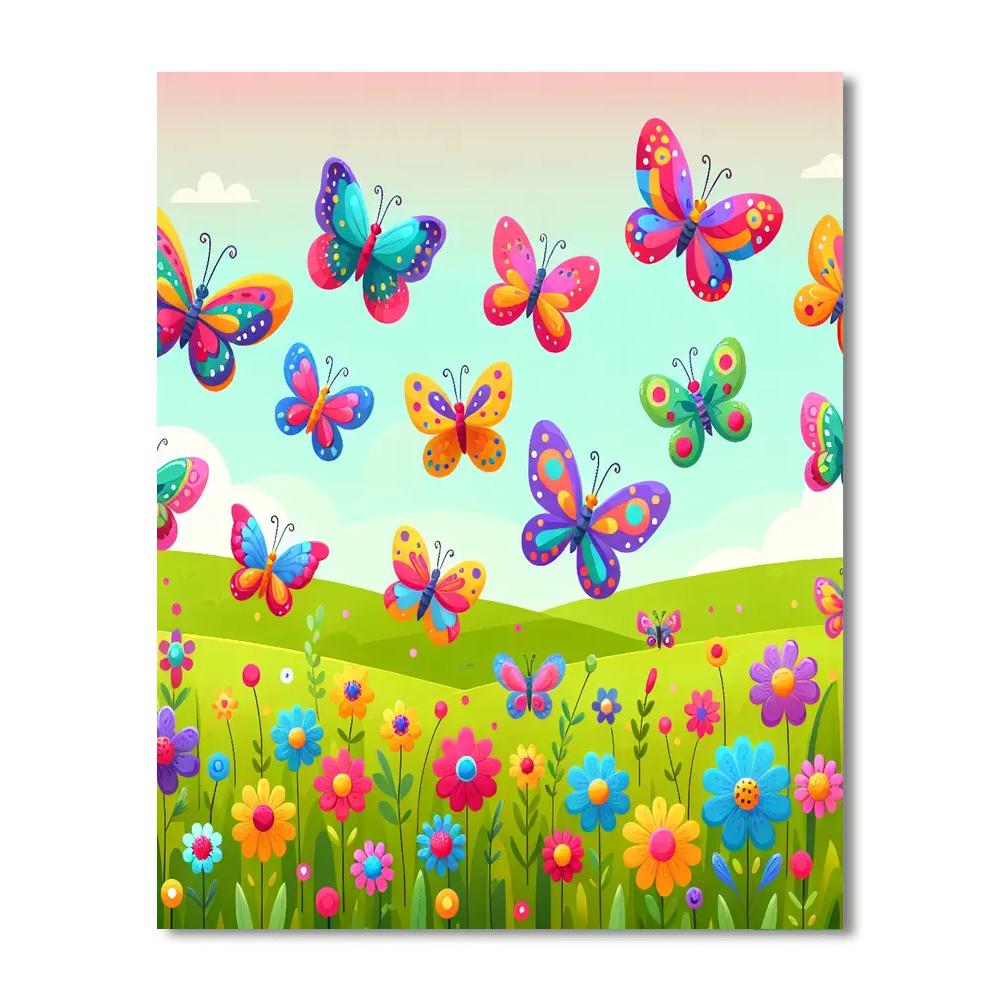 Peaceful Meadow With Butterflies Painting By Numbers Kit
