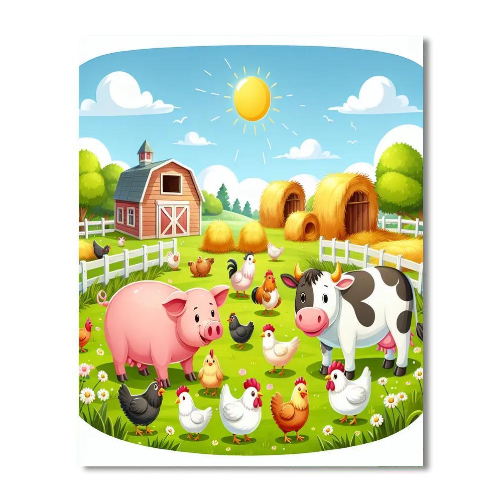 Playful Animal Farm Numbered Painting Kits