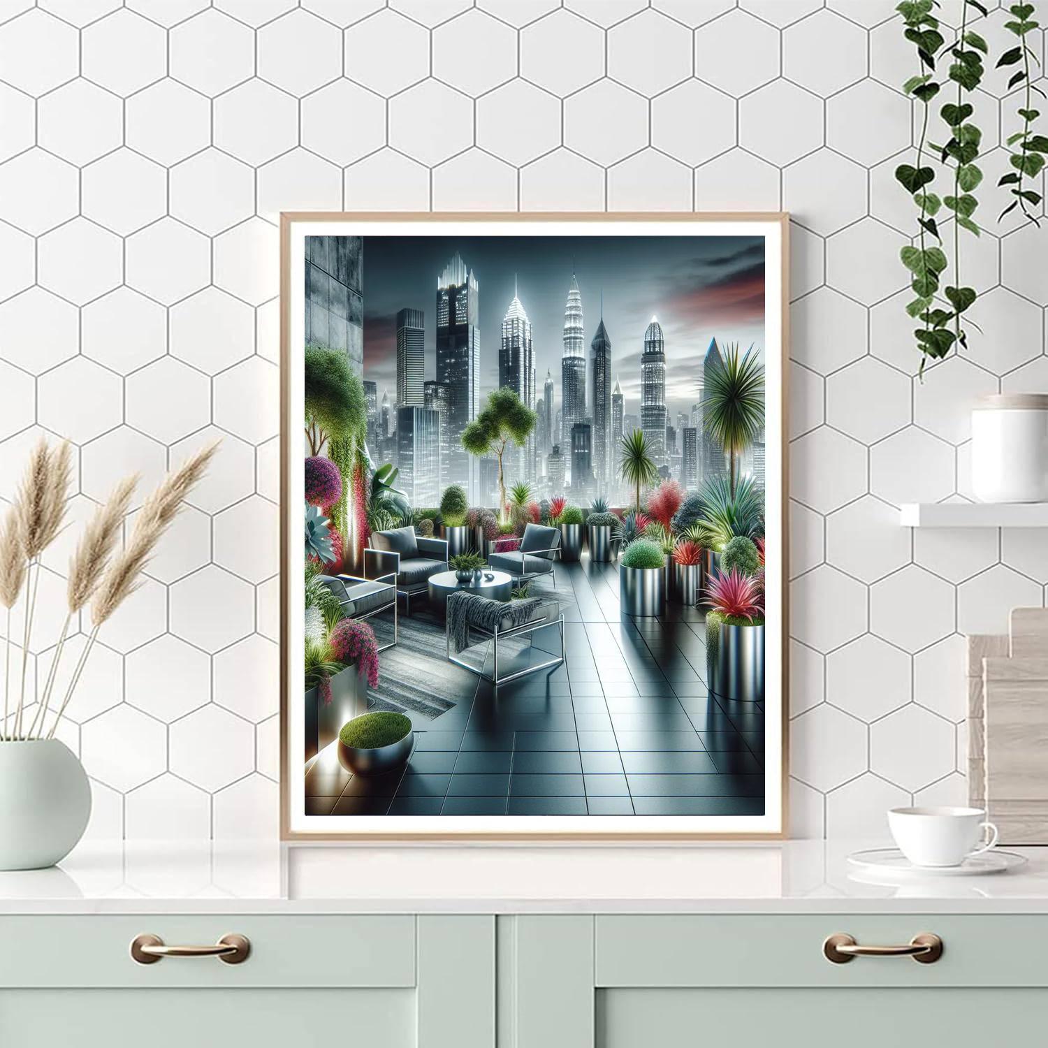Chic Urban Rooftop Garden Paint By Numbers Art
