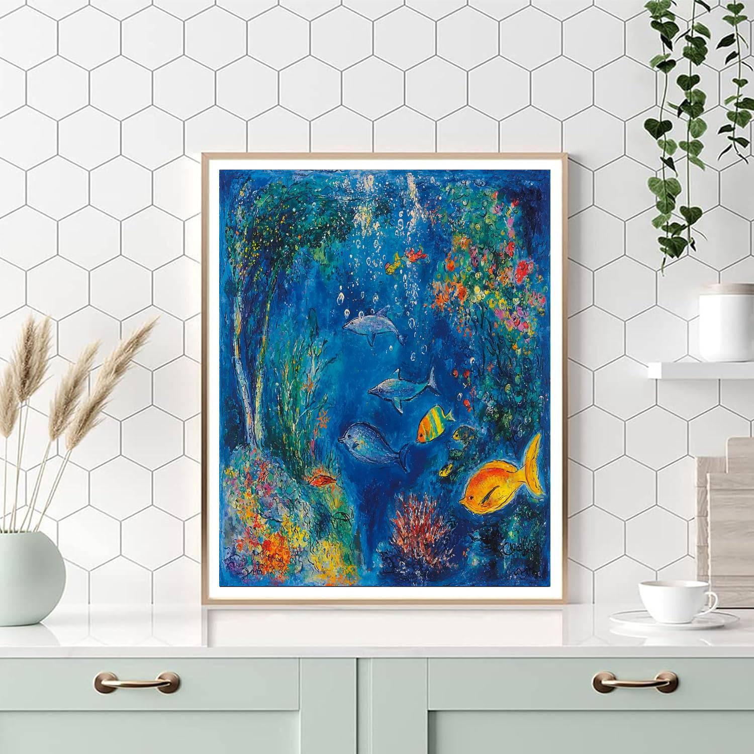 Marc Chagall Inspired Whimsical Underwater Dreams  Number Painting
