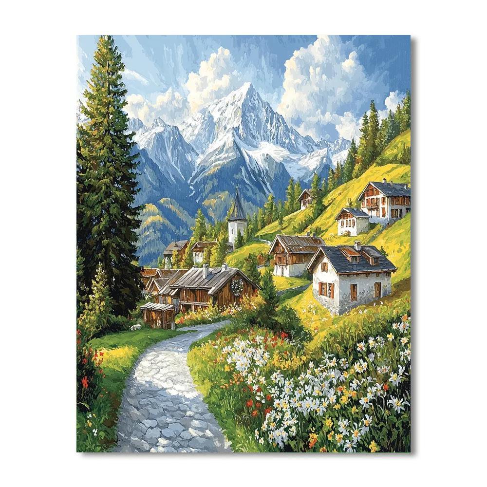 Albert Bierstadt Inspired Enchanting Alpine Village  Paint By Numbers