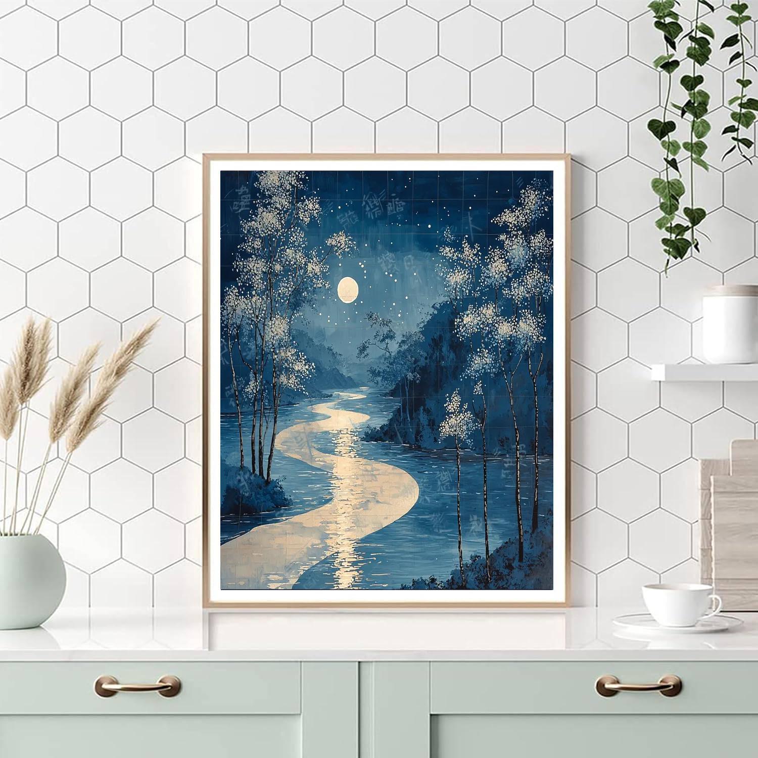 Utagawa Hiroshige Inspired Serenity Of The Moonlit River  Painting By Numbers Kit