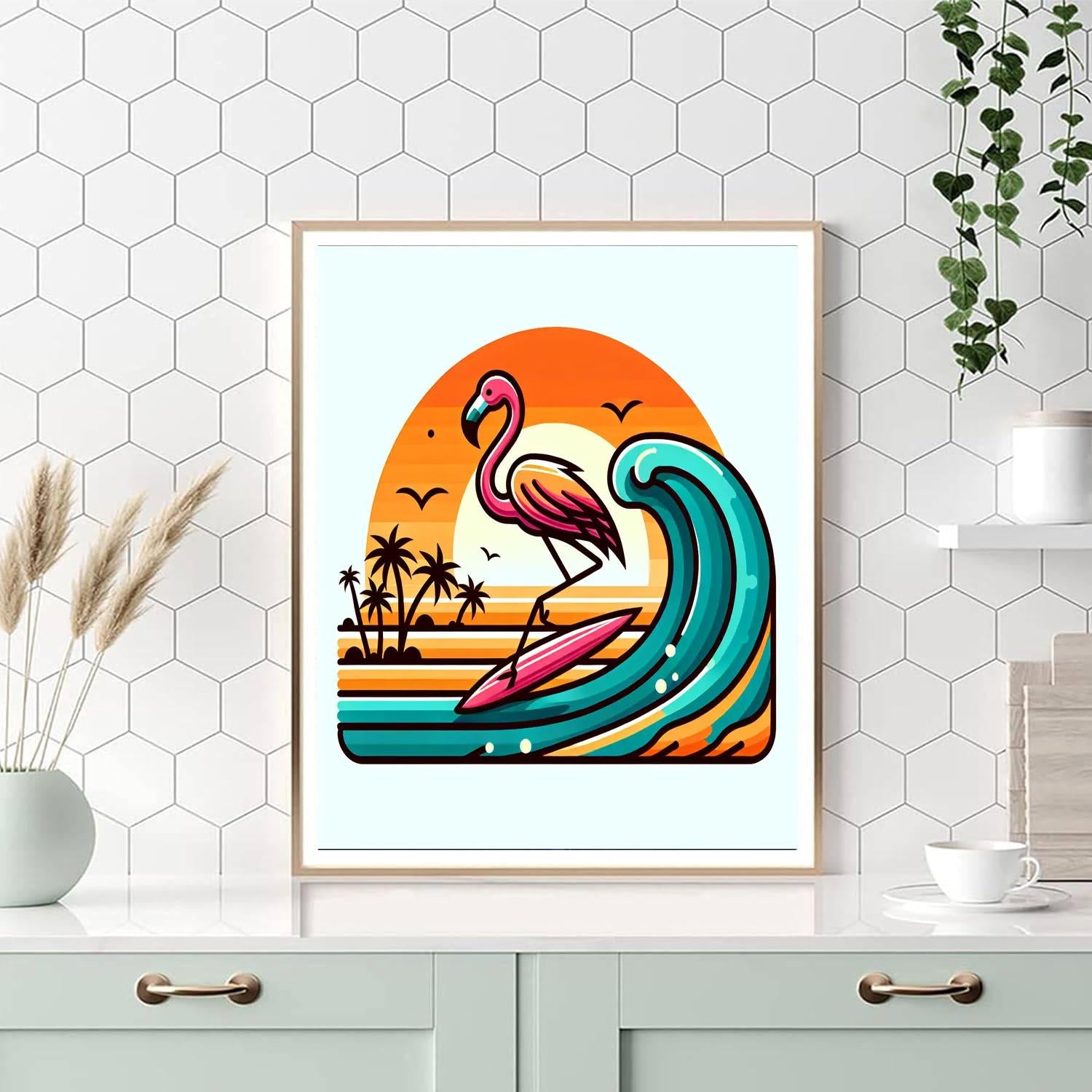Sunset Surfer Flamingo Number Painting