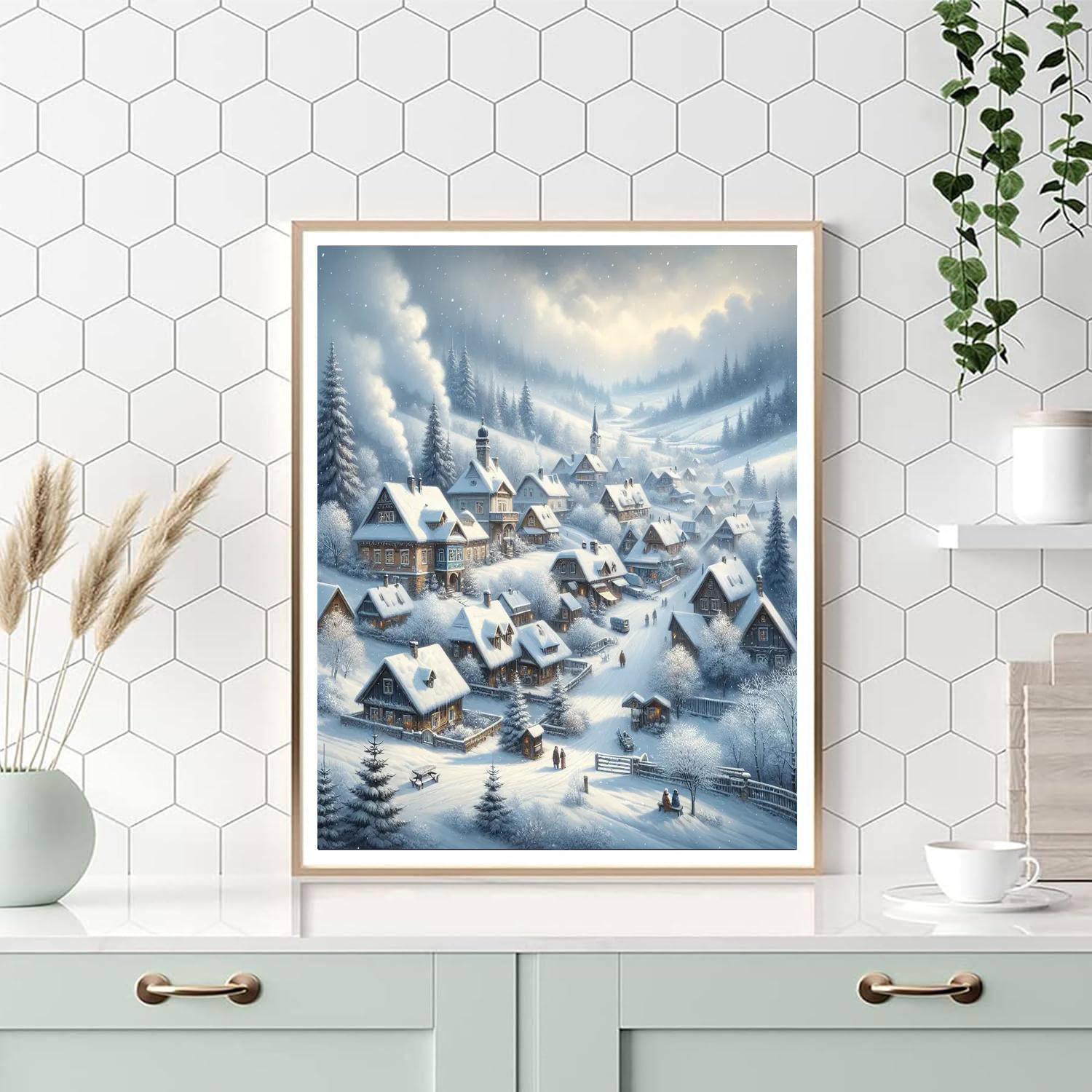 Silent Snowfall Village Painting Number Kit