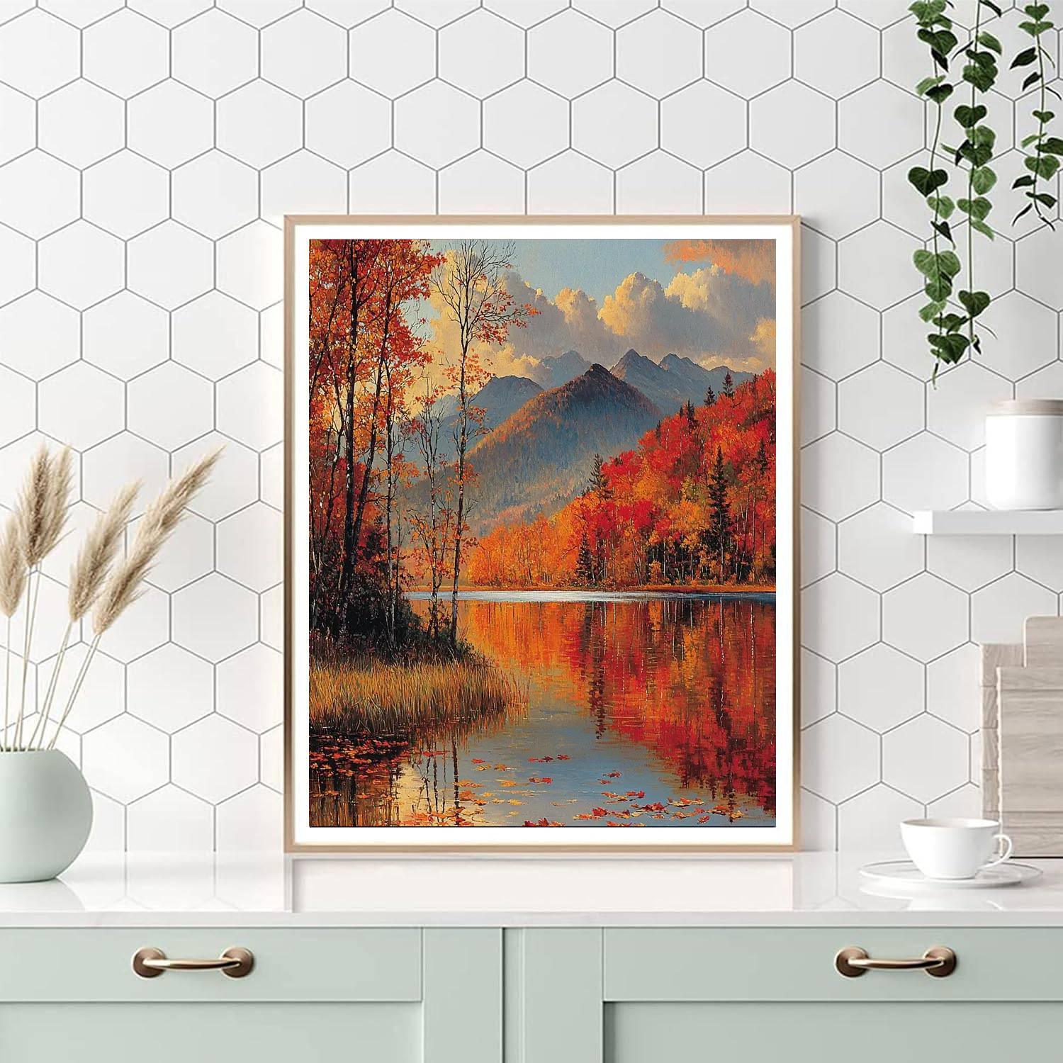 Frederic Edwin Church Inspired Colorful Autumn Reflection  Painting By Numbers Kit