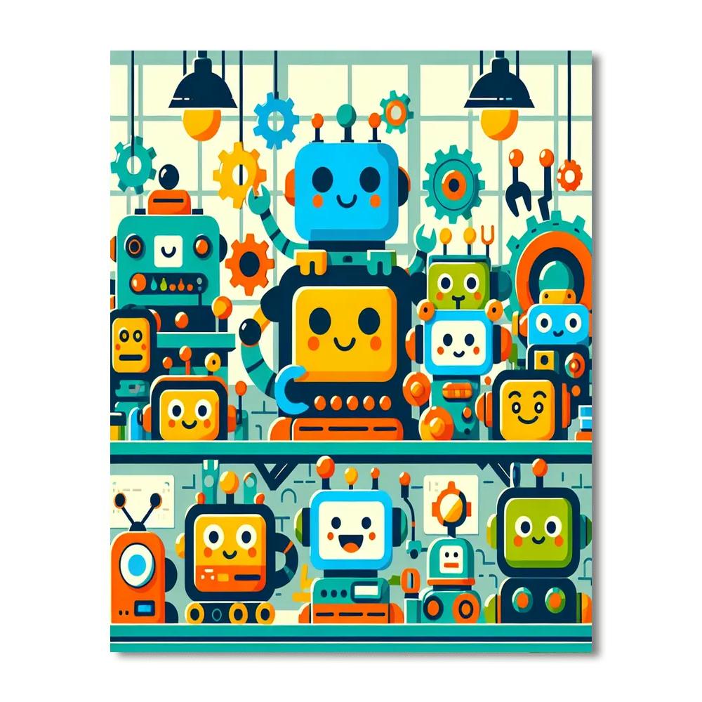 Happy Little Robot Workshop Paint By Numbers Art