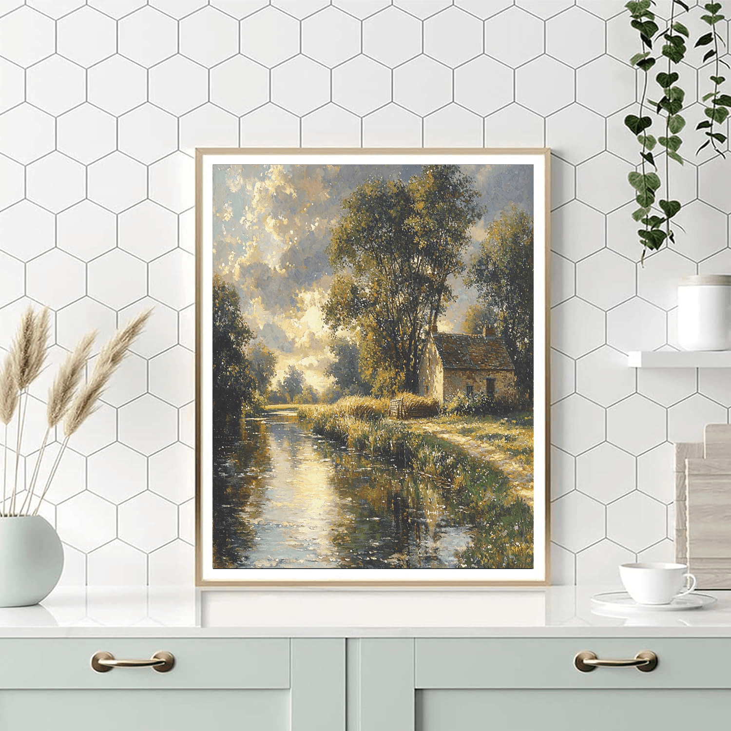 John Constable Inspired Tranquil Riverbank Reflection  DIY Paint By Numbers