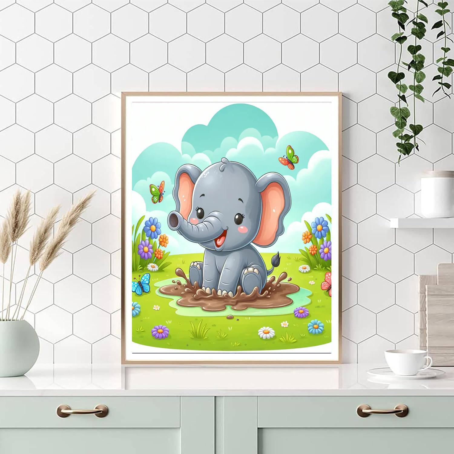 Cute Baby Elephant Paint By Numbers Art