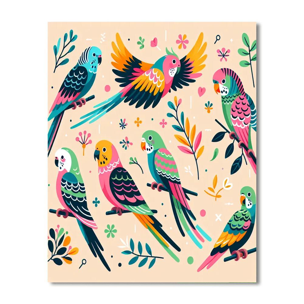 Playful Parakeet Parade Numbered Painting Kits