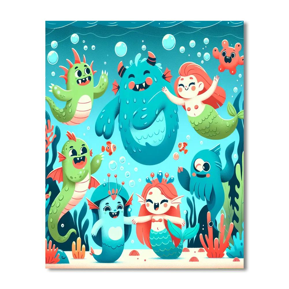 Friendly Sea Monsters Tale Paint By Numbers Art