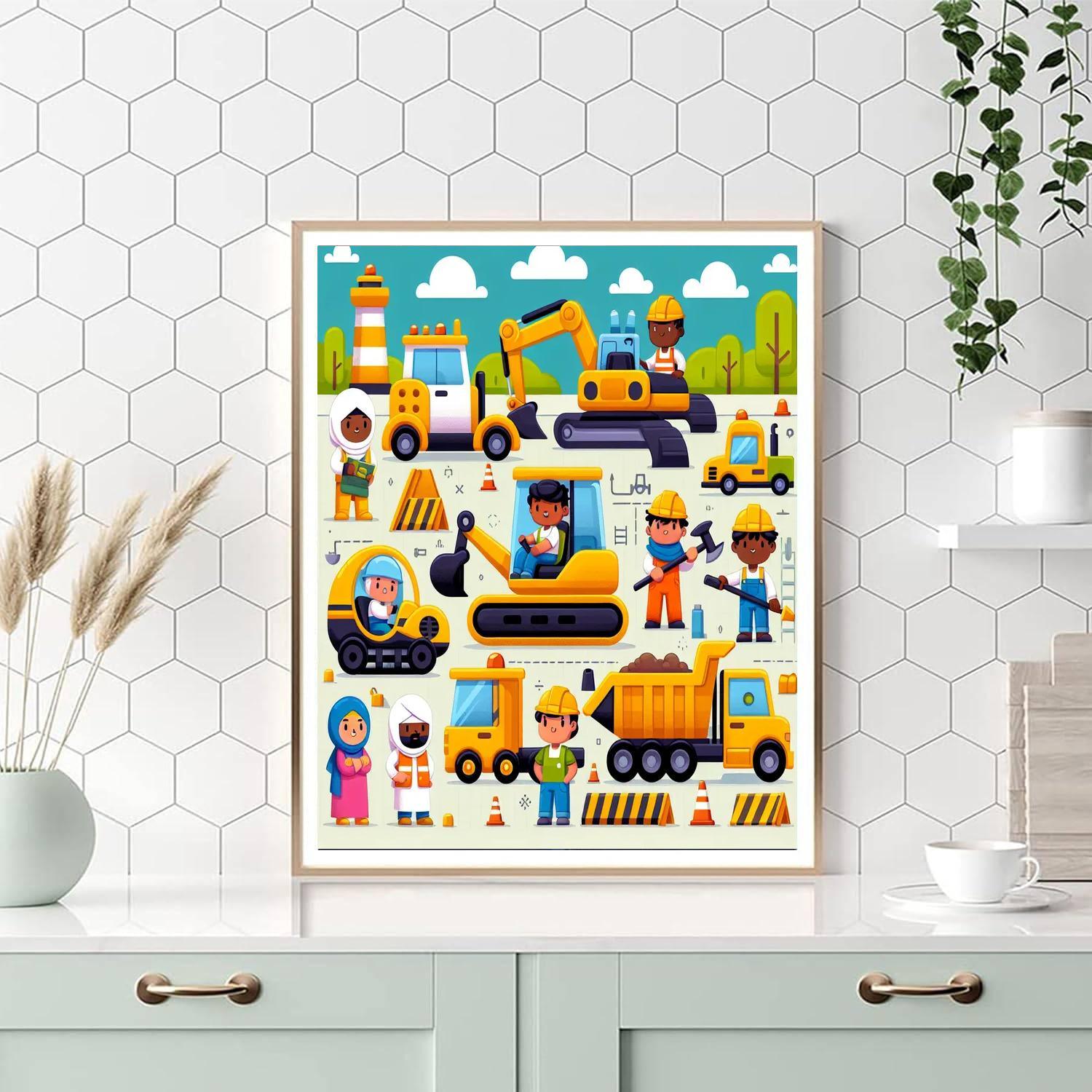 Colorful Construction Crew DIY Paint By Numbers