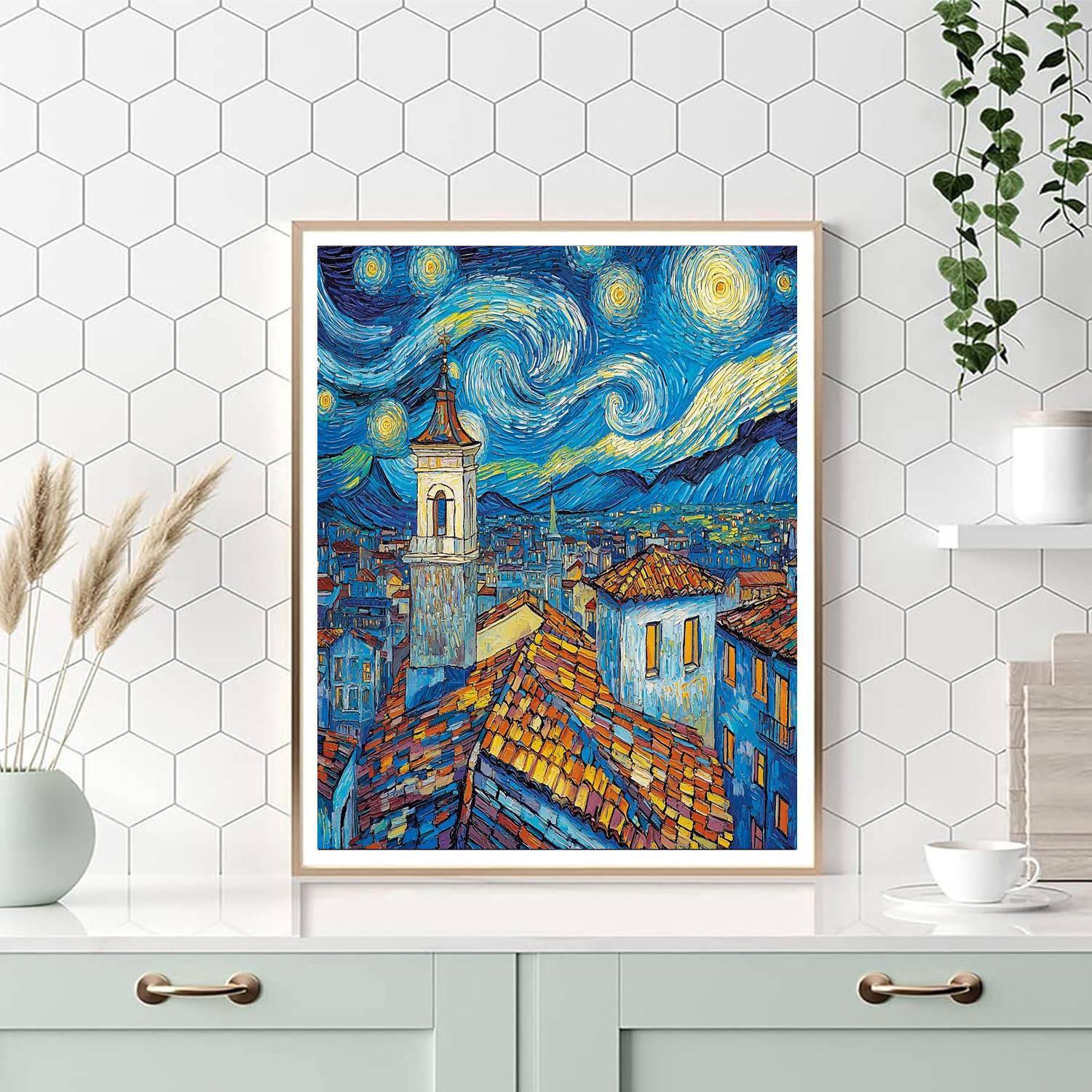 Vincent Van Gogh Inspired Starry Rooftop Escape  Paint By Numbers Kits