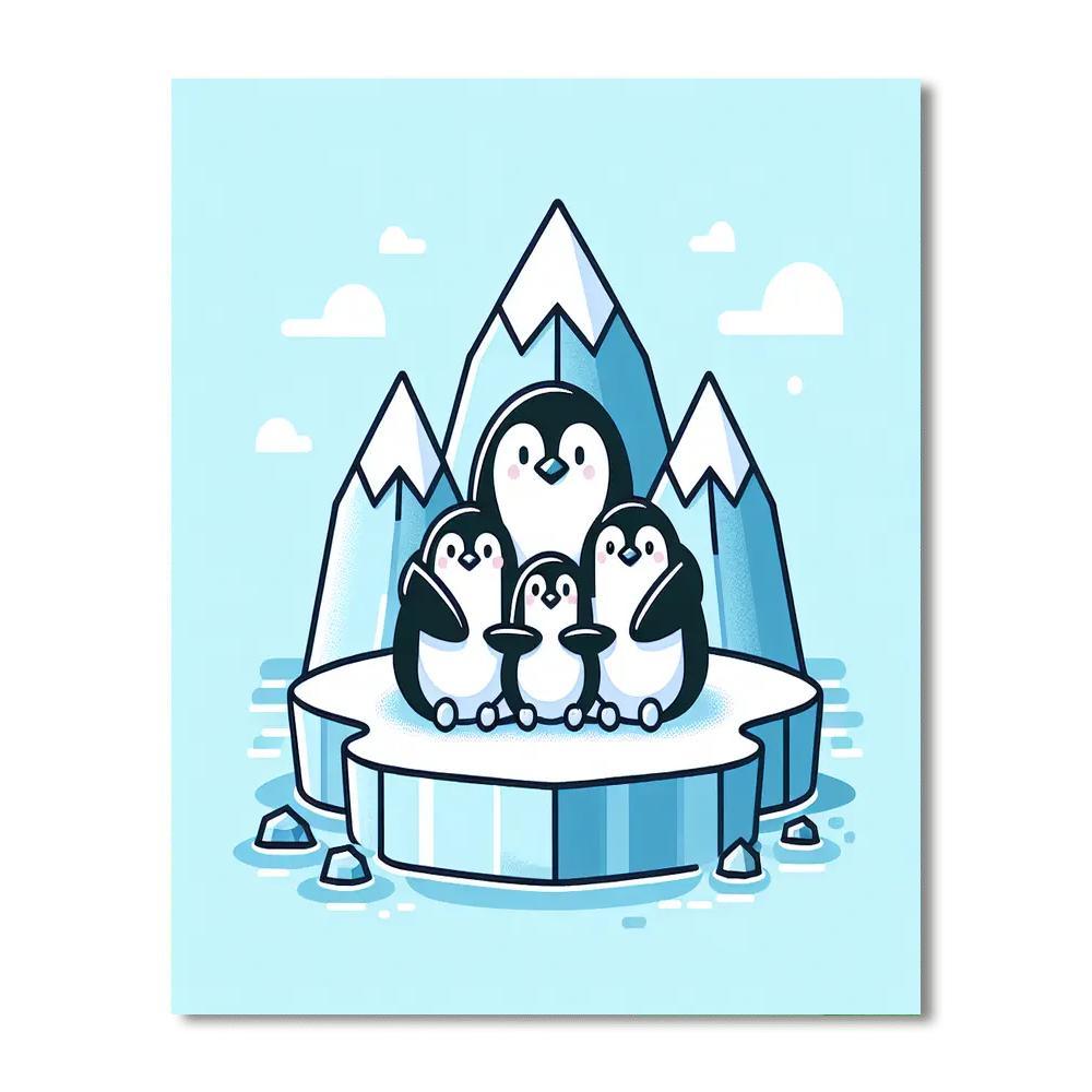 Cheerful Penguin Family Paint By Numbers Art