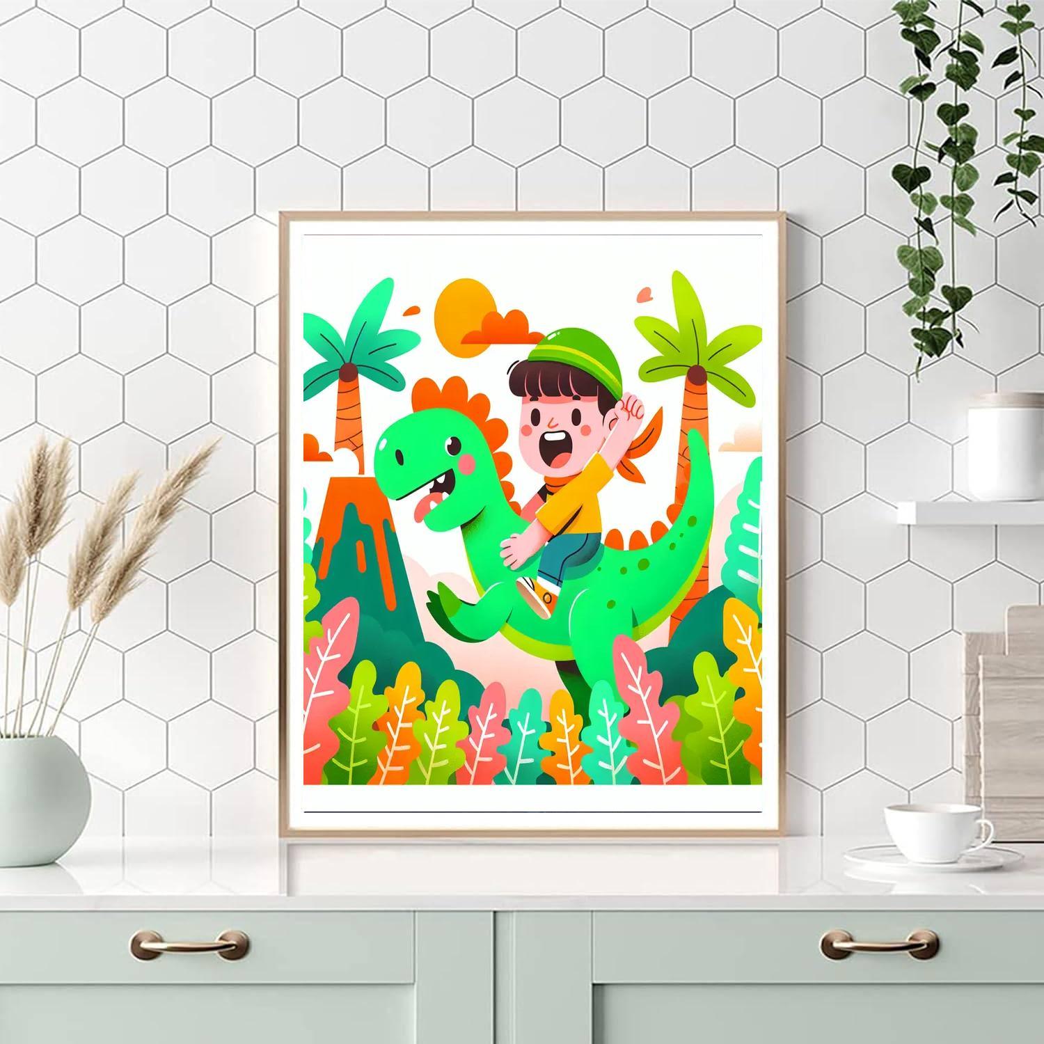 Playful Dino Rider Number Painting