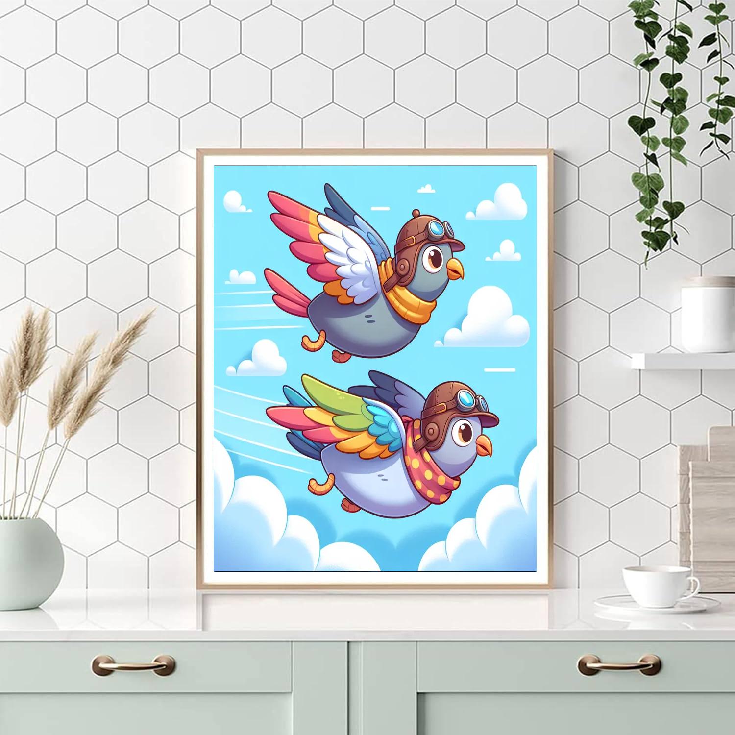 Adventurous Aviator Pigeons Number Painting