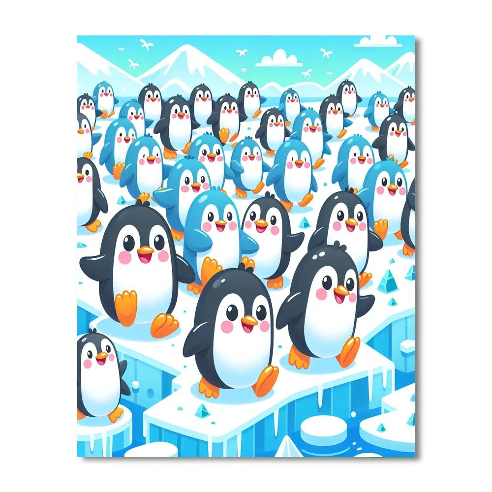 Bubbly Penguin March Number Painting